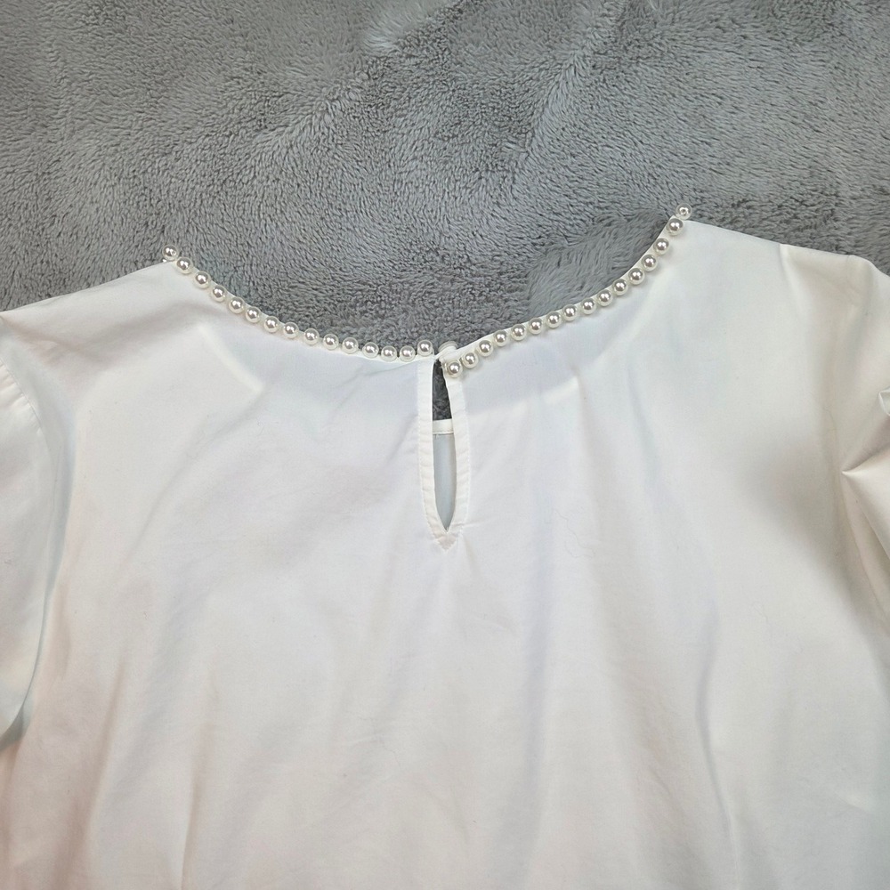 Talbots Pearl Neck Blouse Womens L White Long‎ Sleeve Side Zip CN2806 - Picture 9 of 10